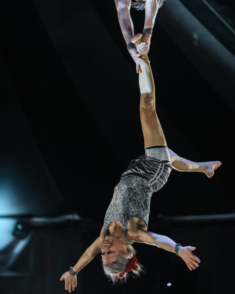 Tina and Ken on the trapeze at Winter Circus Belfast
